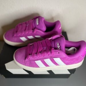adidas Women's Bright Pink Suede Lace-Up Sneakers